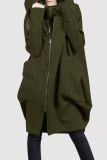 Casual Solid Pocket Zipper Hooded Collar Outerwear
