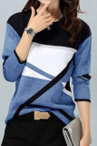 Casual Print Basic  Contrast O Neck Tops