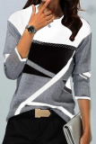 Casual Print Basic  Contrast O Neck Tops