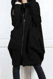 Casual Solid Pocket Zipper Hooded Collar Outerwear