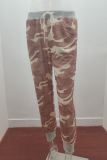 Casual Camouflage Print Draw String Capris Patchwork Bottoms