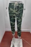 Casual Camouflage Print Draw String Capris Patchwork Bottoms