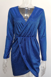 Fashion Elegant Solid Split Joint Fold V Neck Evening Dress Dresses