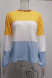 Fashion Casual Patchwork  Contrast O Neck Tops