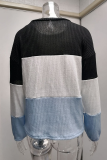Fashion Casual Patchwork  Contrast O Neck Tops