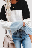 Fashion Casual Patchwork  Contrast O Neck Tops