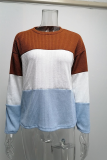 Fashion Casual Patchwork  Contrast O Neck Tops