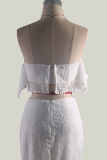 Fashion Elegant Solid Hollowed Out Backless Strapless Short Sleeve Two Pieces