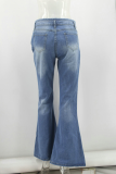 Fashion Casual Solid Buttons Basic Boot Cut Mid Waist Bottoms