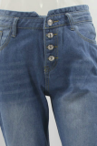 Fashion Casual Solid Buttons Basic Boot Cut Mid Waist Bottoms