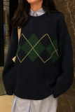 Casual Geometric Patchwork Contrast O Neck Tops Sweater