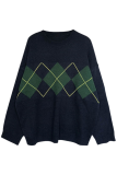 Casual Geometric Patchwork Contrast O Neck Tops Sweater
