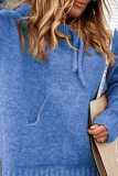 Casual Solid Draw String Pocket Hooded Collar Tops