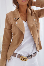 Fashion Casual Solid Buttons Zipper Turndown Collar Outerwear