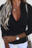Casual Solid Split Joint Zipper Collar Tops
