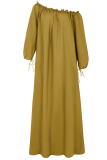 Casual Vintage Solid Fold Stringy Selvedge Off the Shoulder Dresses