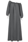 Casual Vintage Solid Fold Stringy Selvedge Off the Shoulder Dresses