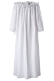 Casual Vintage Solid Fold Stringy Selvedge Off the Shoulder Dresses