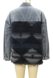Fashion Casual Geometric Pocket Buckle Turndown Collar Outerwear