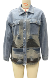 Fashion Casual Geometric Pocket Buckle Turndown Collar Outerwear