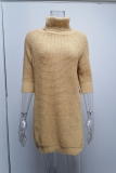 Casual Solid Slit Turtleneck Tops