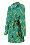 Fashion Elegant Polka Dot Split Joint Strap Design Turndown Collar Dresses