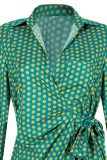 Fashion Elegant Polka Dot Split Joint Strap Design Turndown Collar Dresses
