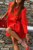 Casual Solid Split Joint Flounce Mandarin Collar Princess Dresses