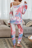 Casual Tie Dye Hollowed Out Split Joint Conventional Collar Long Sleeve Two Pieces