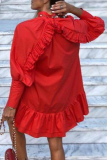 Casual Solid Split Joint Flounce Mandarin Collar Princess Dresses