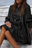 Casual Solid Split Joint Flounce Mandarin Collar Princess Dresses