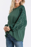 Casual Patchwork Sequins O Neck Tops