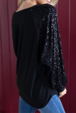 Casual Patchwork Sequins O Neck Tops