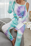 Casual Tie Dye Hollowed Out Split Joint Conventional Collar Long Sleeve Two Pieces