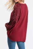 Casual Patchwork Sequins O Neck Tops