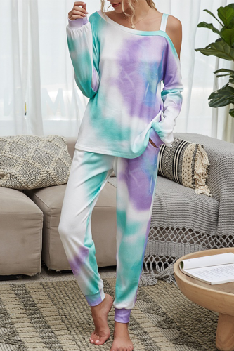 Casual Tie Dye Hollowed Out Split Joint Conventional Collar Long Sleeve Two Pieces