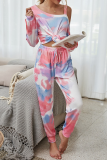 Casual Tie Dye Hollowed Out Split Joint Conventional Collar Long Sleeve Two Pieces