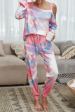Casual Tie Dye Hollowed Out Split Joint Conventional Collar Long Sleeve Two Pieces
