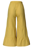 Casual Solid Patchwork Frenulum Loose Wide Leg Patchwork Bottoms