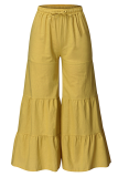 Casual Solid Patchwork Frenulum Loose Wide Leg Patchwork Bottoms