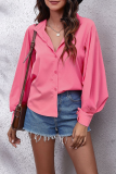 Fashion Elegant Solid Split Joint Buckle Turndown Collar Tops