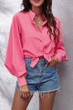 Fashion Elegant Solid Split Joint Buckle Turndown Collar Tops
