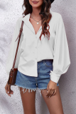 Fashion Elegant Solid Split Joint Buckle Turndown Collar Tops