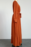 Fashion Elegant Solid Slit With Belt V Neck Dresses