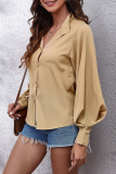 Fashion Elegant Solid Split Joint Buckle Turndown Collar Tops