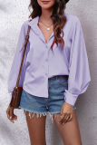 Fashion Elegant Solid Split Joint Buckle Turndown Collar Tops