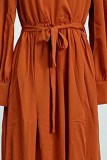 Fashion Elegant Solid Slit With Belt V Neck Dresses