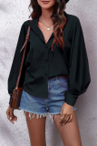 Fashion Elegant Solid Split Joint Buckle Turndown Collar Tops