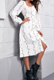 Fashion Elegant Print Split Joint Buckle Square Collar A Line Dresses