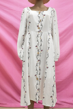 Fashion Elegant Print Split Joint Buckle Square Collar A Line Dresses